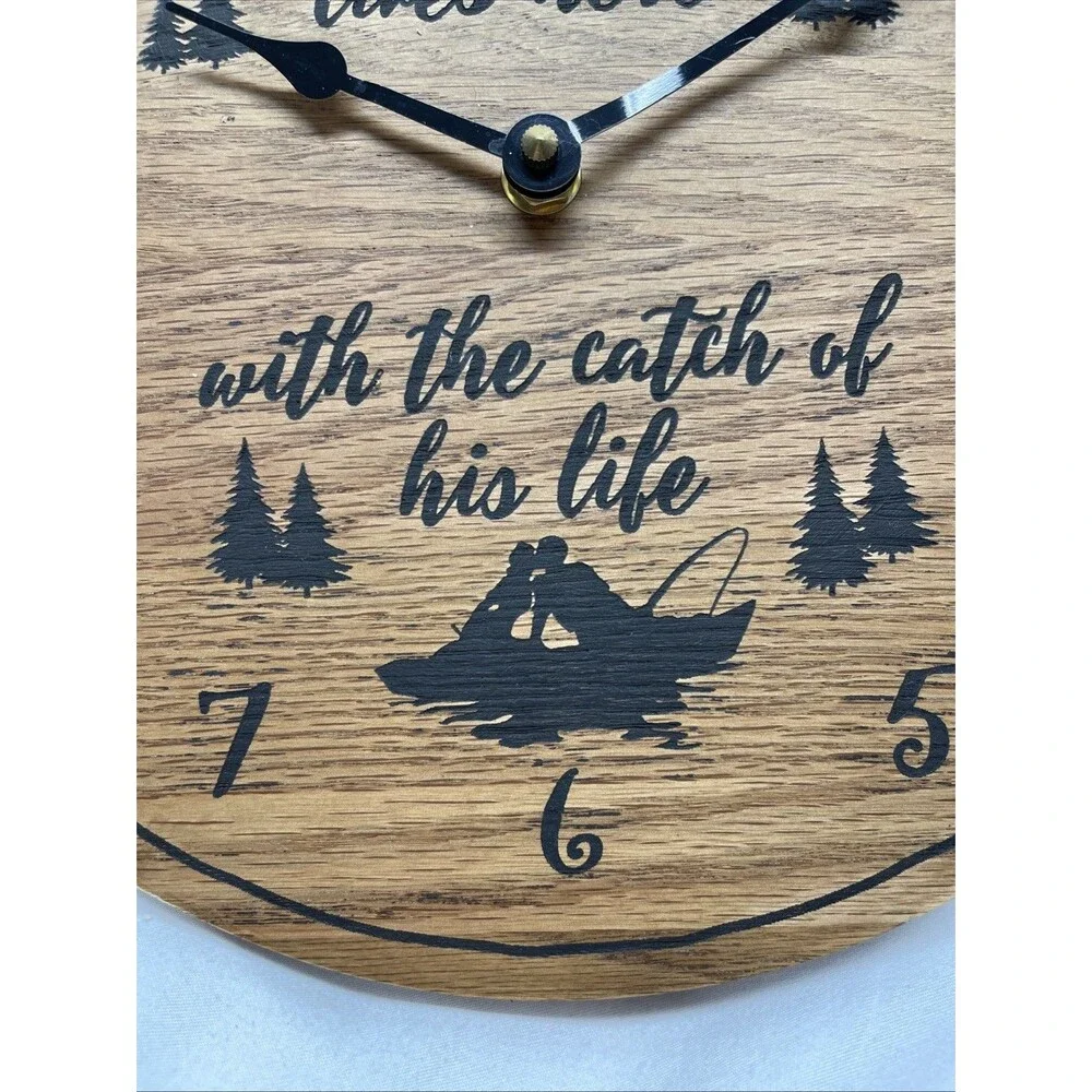 Vintage Wooden Fisherman Wall Clock 11.5